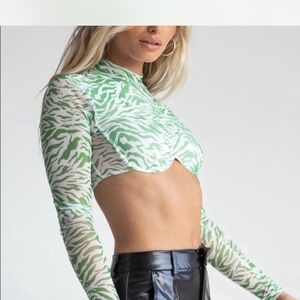 Green and White Patterned Crop Top